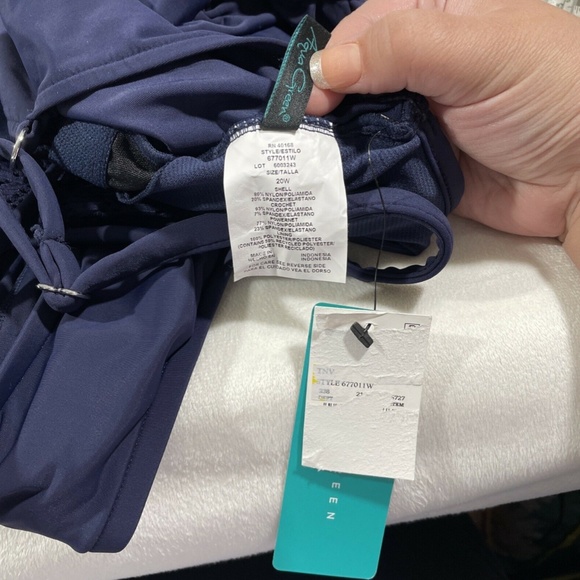 NWT Aqua Green [ Plus 20W‎ ] Crochet High Neck One Piece Swimsuit Navy - Picture 6 of 12